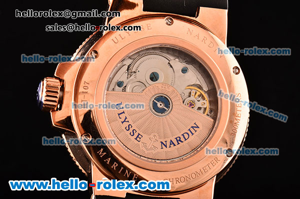 Ulysse Nardin Maxi Marine Power Reserve Asia ST25 Automatic Rose Gold Case with Black Rubber Strap Black Dial Roman Markers - Click Image to Close